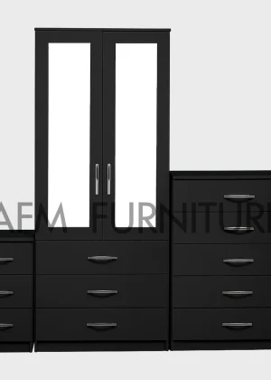 2-HALF MIRROR 2 DOOR WARDROBE SET (Assembled)