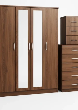 2-FULL CENTER MIRROR 4 DOOR WARDROBE SET (Assembled)