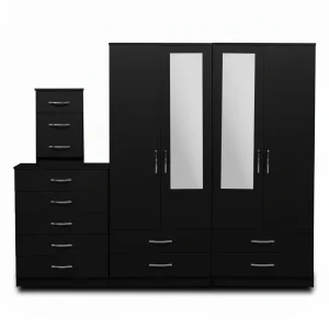 2-HALF MIRROR WITH 4-BOTTOM DRAWERS  4 DOOR WARDROBE SET (Assembled)