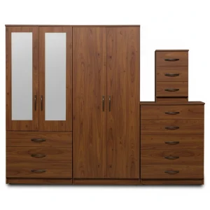 2-HALF MIRROR WITH 2-BOTTOM DRAWERS 4 DOOR WARDROBE SET (Assembled)