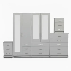 1-FULL, 2-HALLF MIRROR 4 DOOR WARDROBE SET (Assembled)