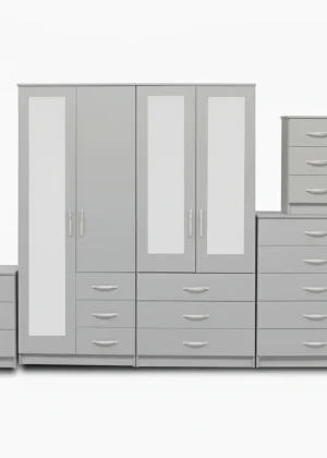 1-FULL, 2-HALLF MIRROR 4 DOOR WARDROBE SET (Assembled)