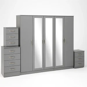 3-FULL MIRROR 5 DOOR WARDROBE SET (Assembled)