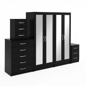4-FULL MIRROR 4 DOOR WARDROBE SET (Assembled)