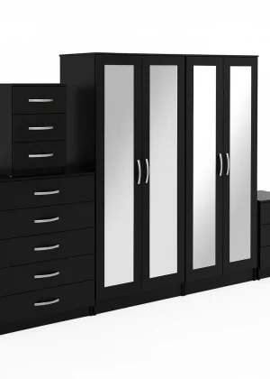 4-FULL MIRROR 4 DOOR WARDROBE SET (Assembled)