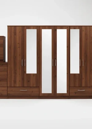 2-FULL, 2-HALF MIRROR 6 DOOR WARDROBE (Assembled)