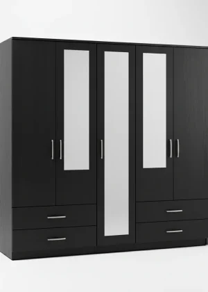 2-HALF & 1-FULL MIRROR 5 DOOR WARDROBE SET (Assembled)