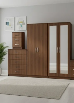 2-FULL MIRROR 4 DOOR WARDROBE SET (Assembled)