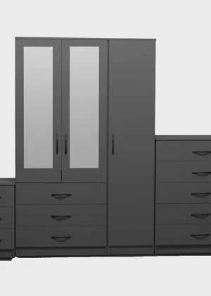 2-HALF MIRROR 3 DOOR WARDROBE (Assembled)