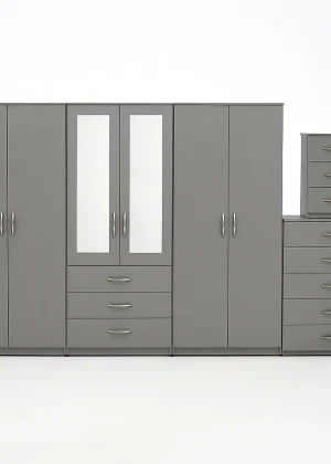 2-HALF MIRROR 6 DOOR WARDROBE (Assembled)