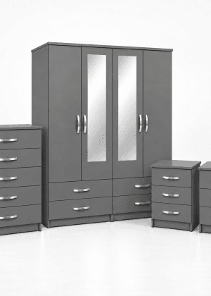 4 Door Wardrobe Full  Set with 1 Chest & 2 Bedside Tables Full Assembled